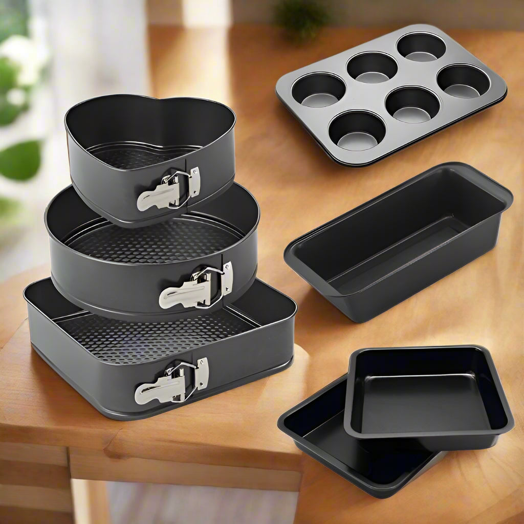 Combo Carbon Steel Cake Baking  Premium Non-Stick Bakeware Set – Springform Cake Moulds, Muffin Tray, Loaf Pan & Square Baking Tray