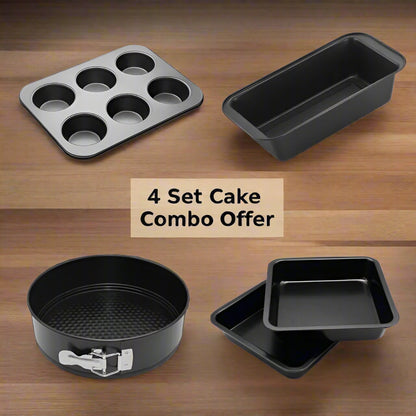 Cake Making 4 in 1 Combo Non-Stick Bakeware Set – Springform Cake Mould, Muffin Tray, Loaf Pan & Square Baking Tray