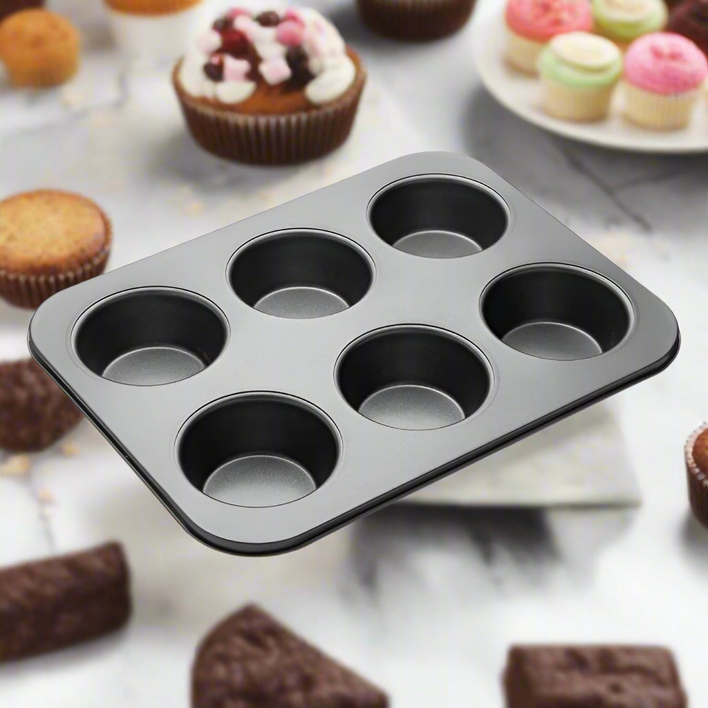 6-Hole Non-Stick Cupcake & Muffin Baking Tray – Perfect for Muffins, Chocolates & More!